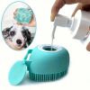 Picture of Silicone Soft Rubber Pet Massage Shower Brush with Builtin Shampoo Storage Self Cleaning Detangling for Dogs Cats Grooming Brush